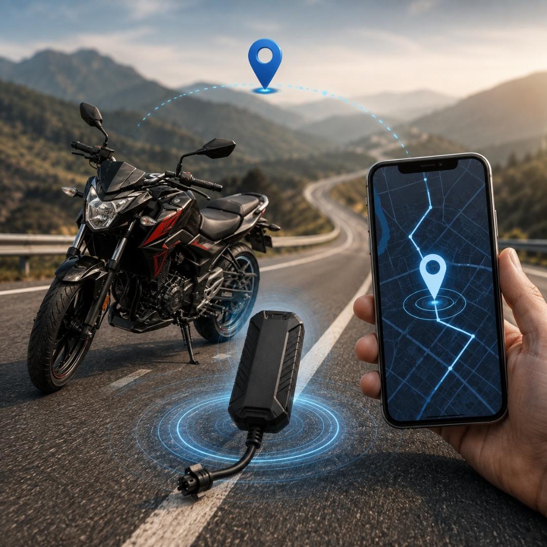 GPS tracking device installed on a motorcycle for real-time location monitoring